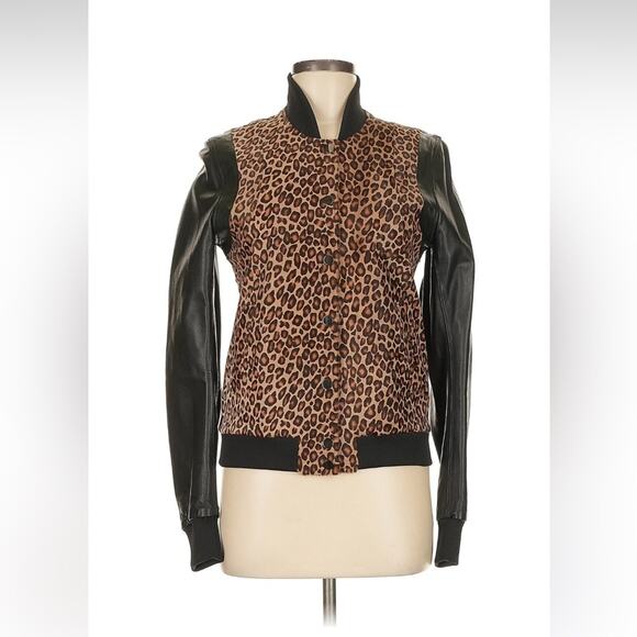 Cathy Christiansen leopard print baseball jacket, size  6 - Picture 1 of 8